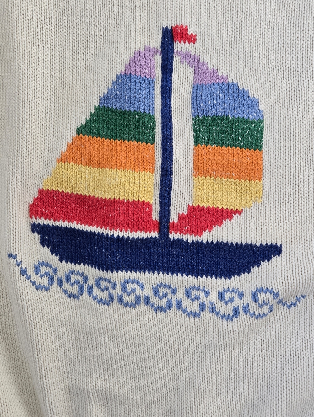 Vintage Van Heusen Sailing Boat Cotton Knit Sweater Mens Large Nautical Pteppy - Picture 9 of 16